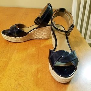 Navy blue patent sandals